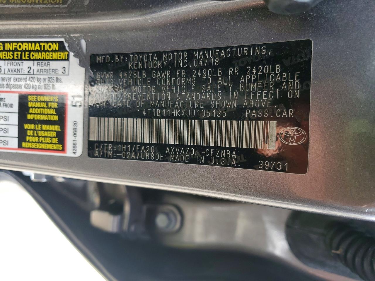 2018 TOYOTA CAMRY LE photo 25