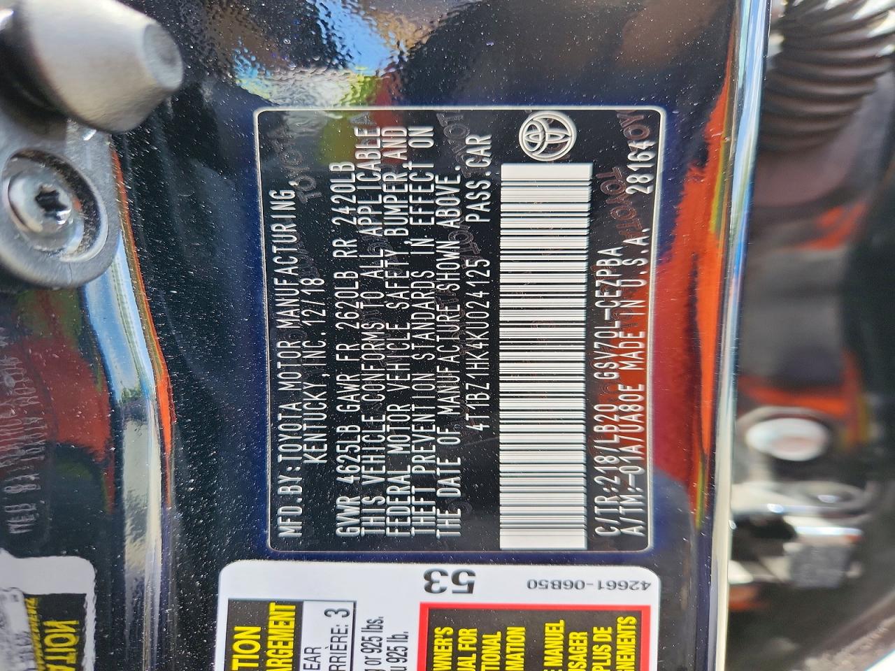 2019 TOYOTA CAMRY XSE V6 photo 23