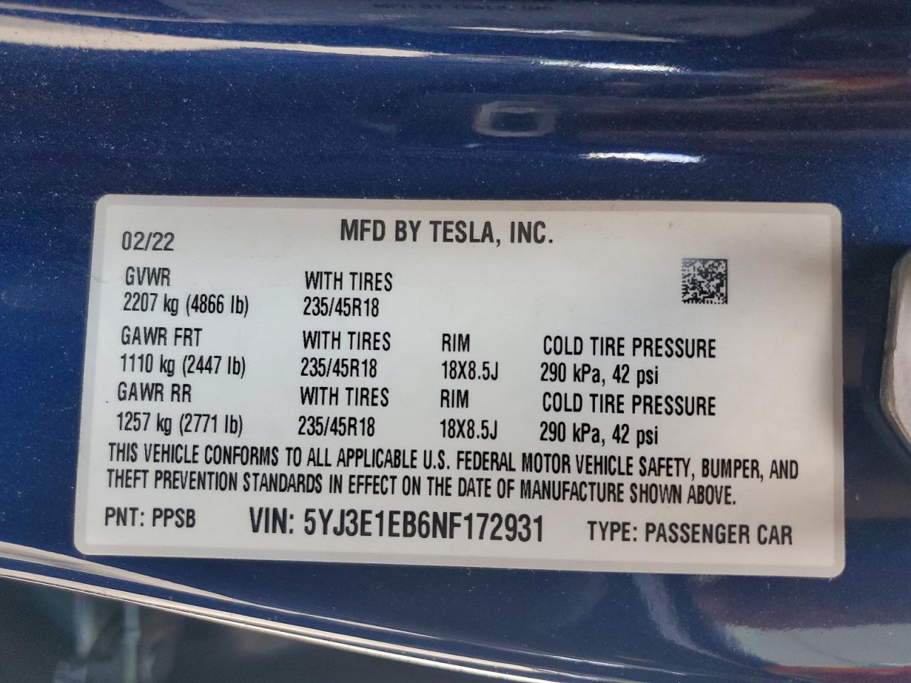 2022 TESLA MODEL 3 photo 34