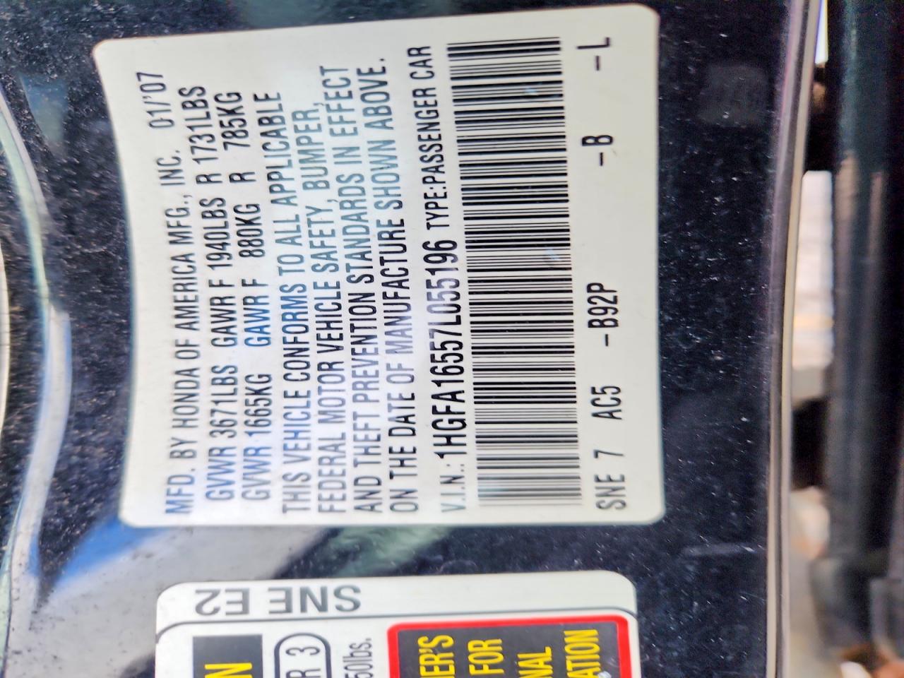 2007 HONDA CIVIC LX photo 23