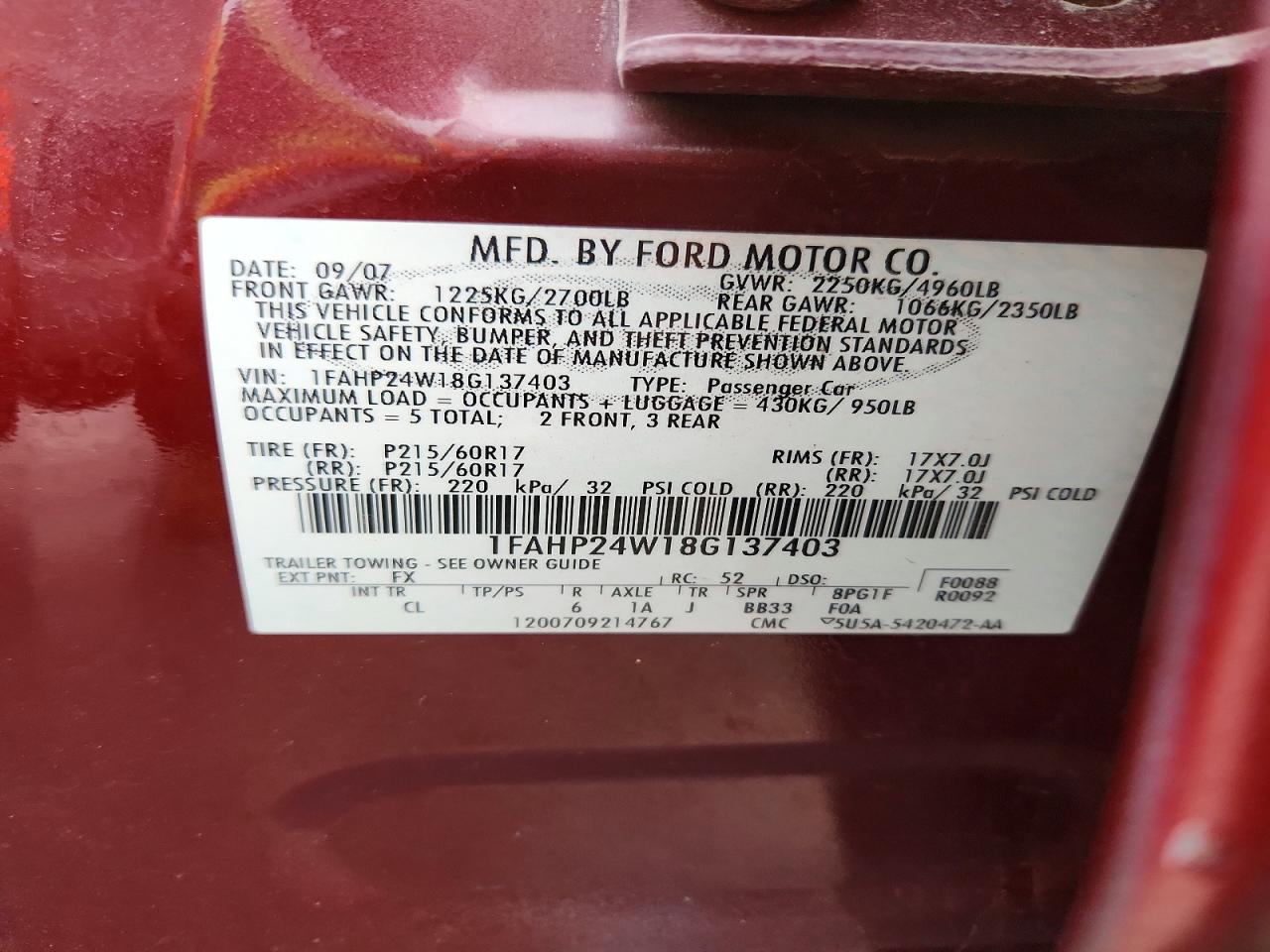 2008 FORD TAURUS SEL photo 23