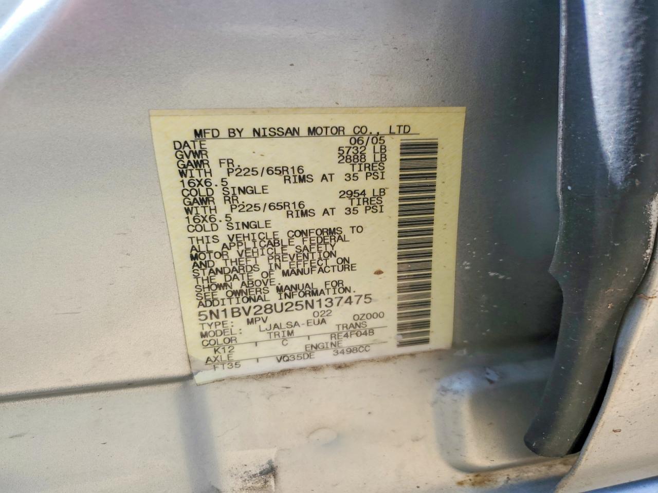 2005 NISSAN QUEST 3.5 photo 25