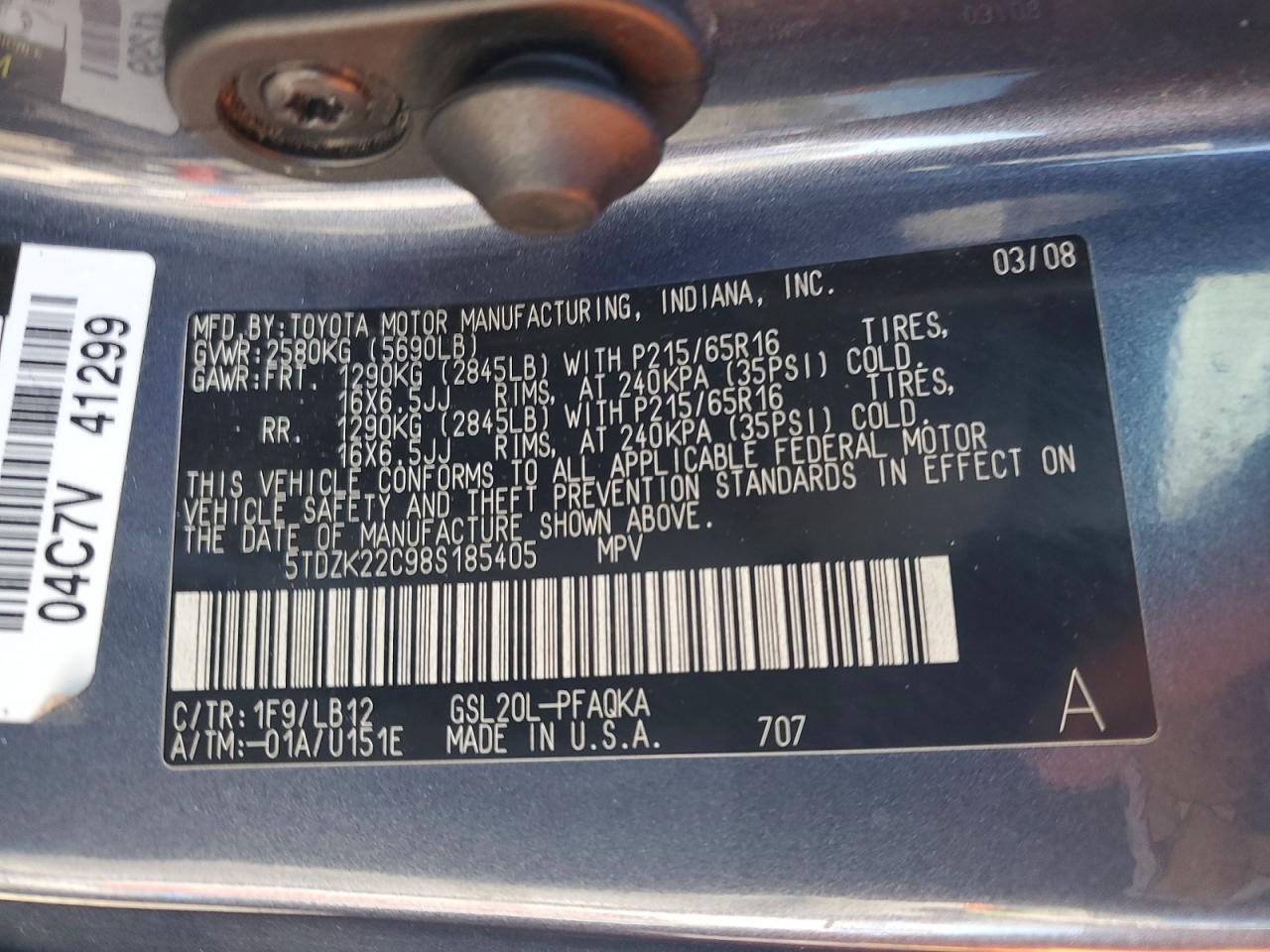 2008 TOYOTA SIENNA XLE photo 27
