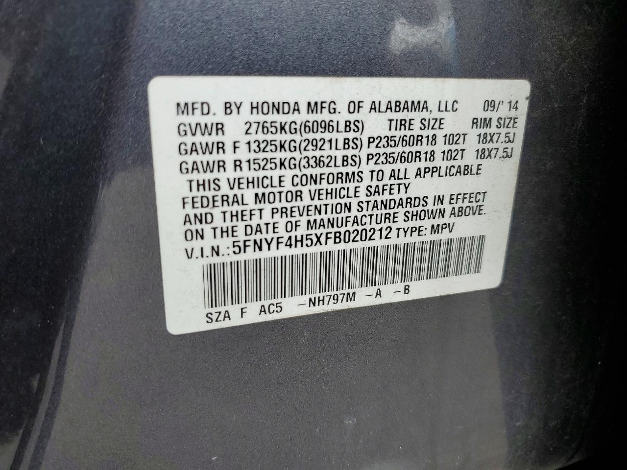 2015 HONDA PILOT EXL photo 23
