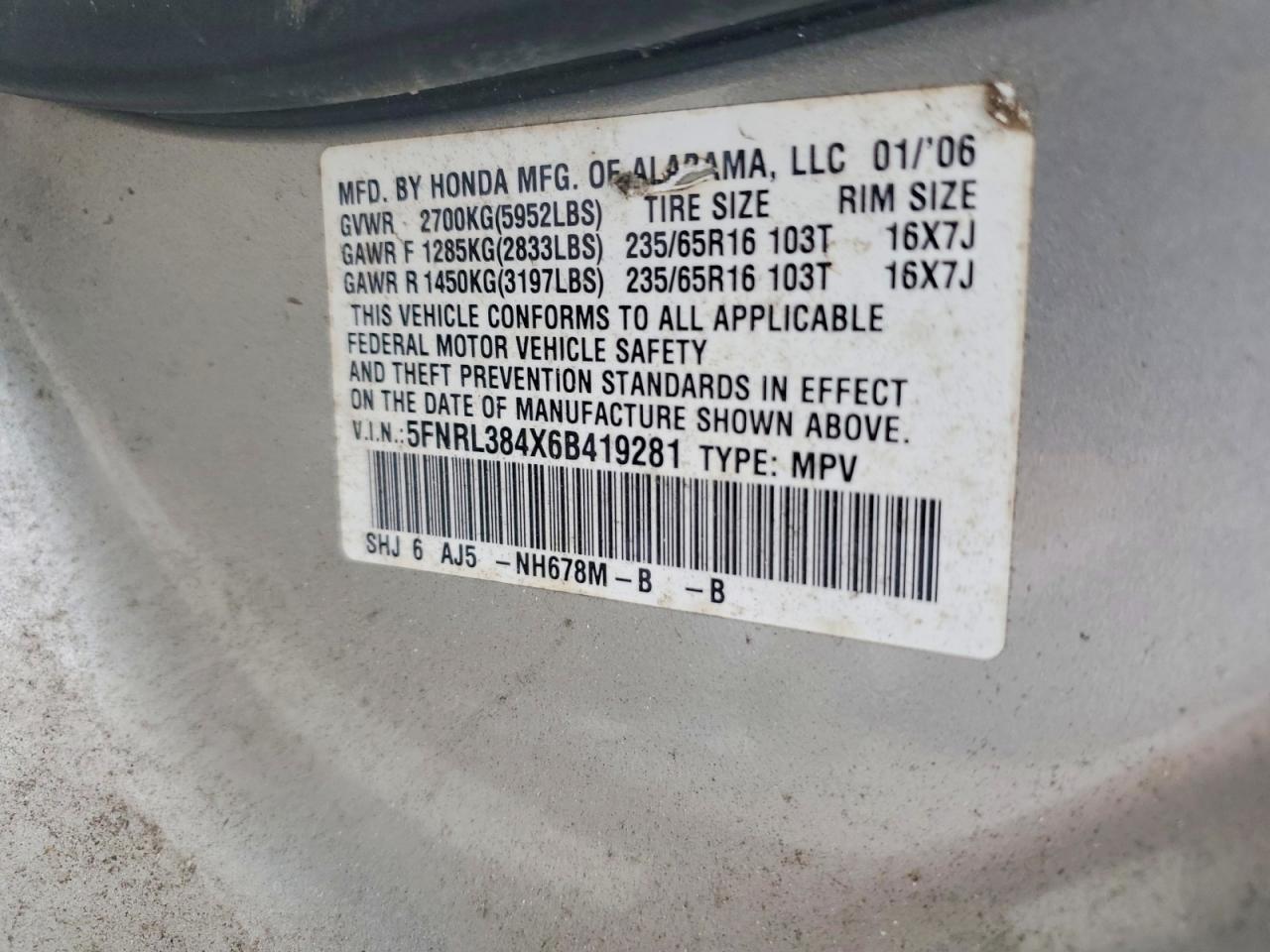 2006 HONDA ODYSSEY EX photo 13