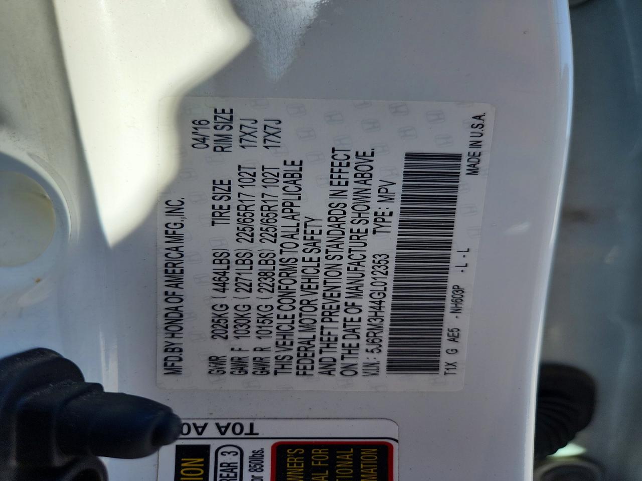2016 HONDA CR-V SE photo 25