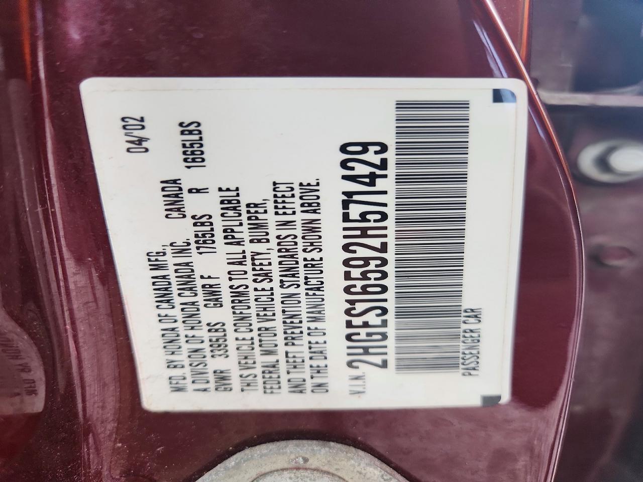 2002 HONDA CIVIC LX photo 34