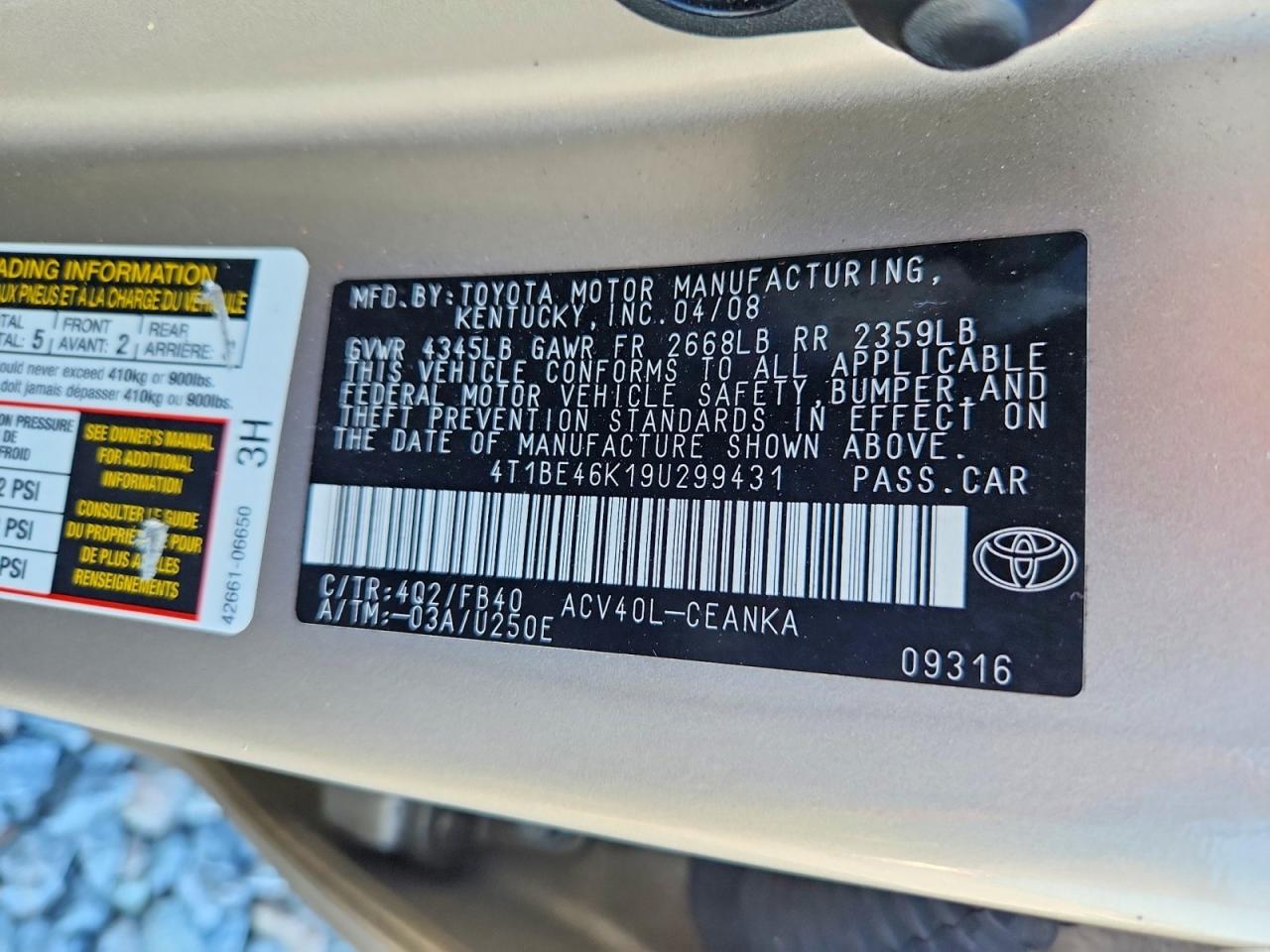2009 TOYOTA CAMRY BASE photo 34