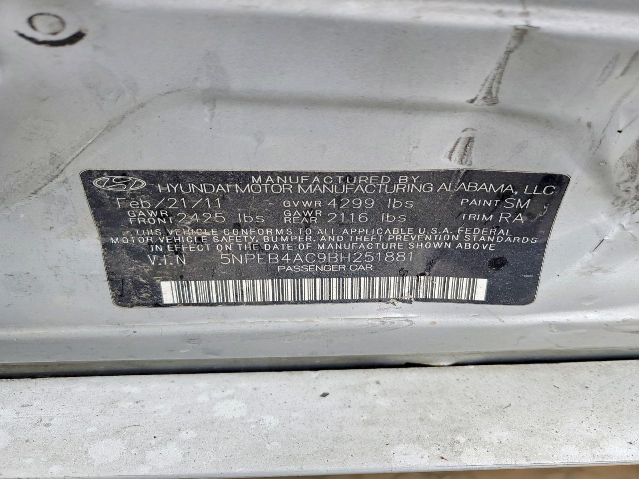 2011 HYUNDAI SONATA GLS photo 12