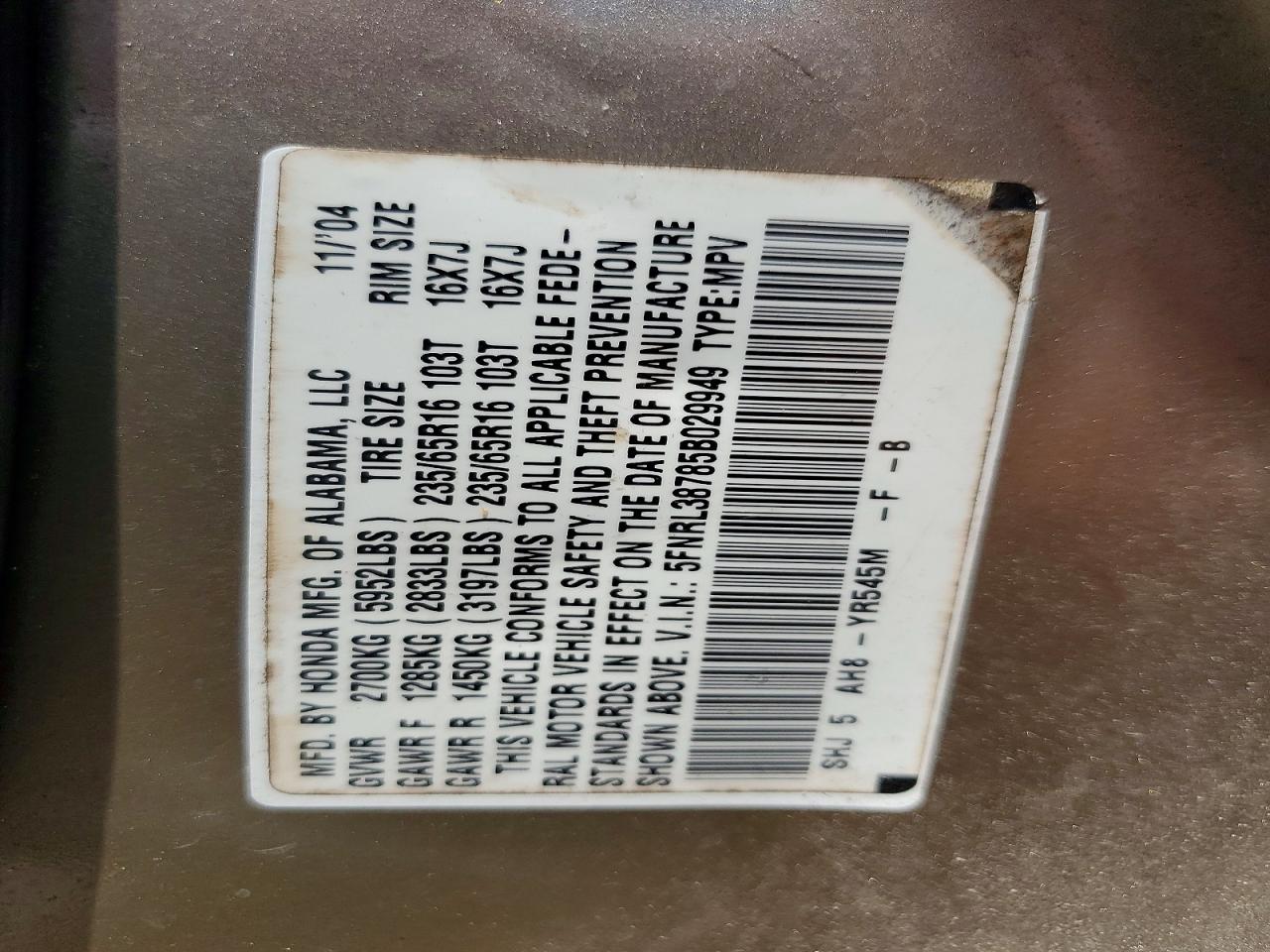 2005 HONDA ODYSSEY EXL photo 25