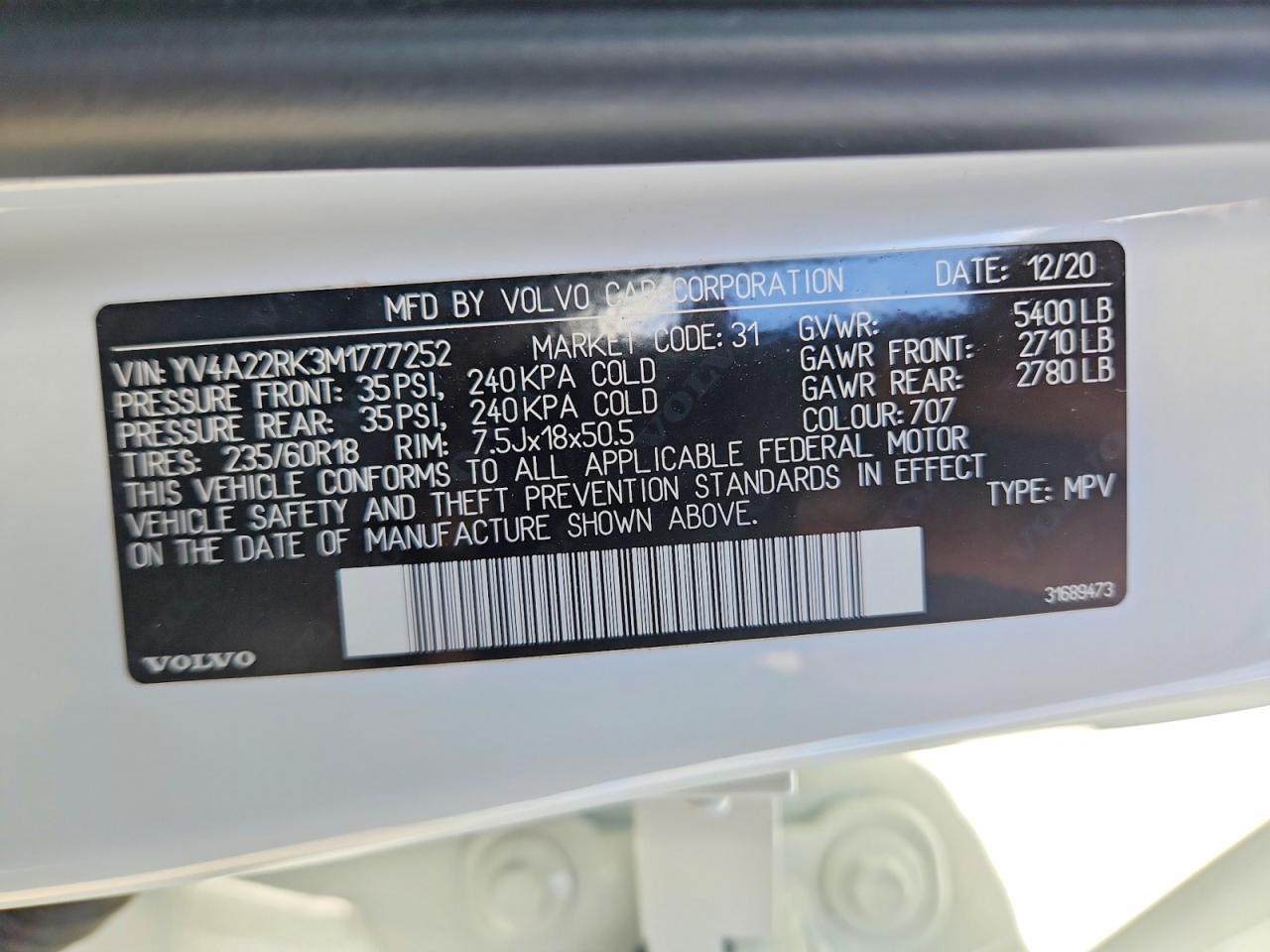 2021 VOLVO XC60 T6 MOMENTUM photo 12