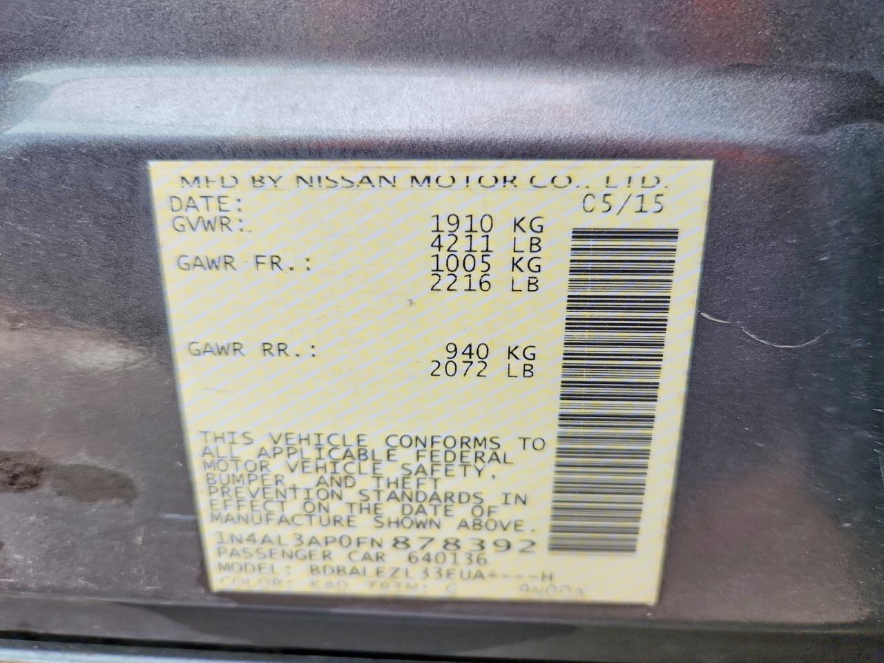 2015 NISSAN ALTIMA 2.5 S photo 25