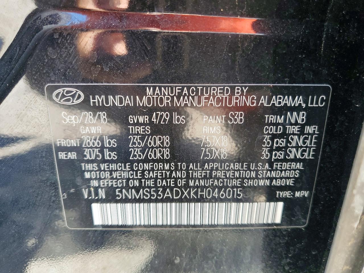 2019 HYUNDAI SANTA FE ULTIMATE 2.4L photo 37