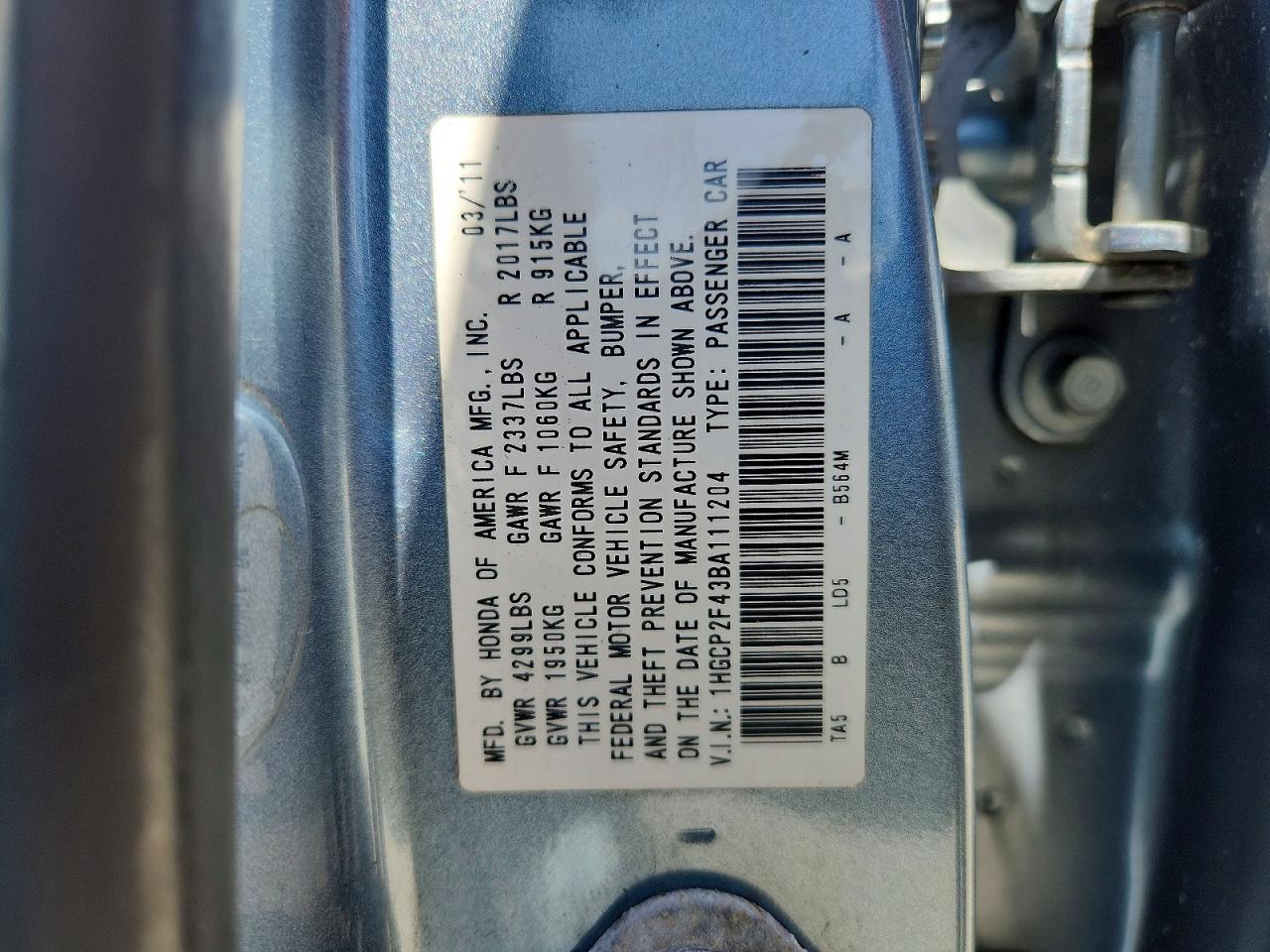 2011 HONDA ACCORD LXP photo 12