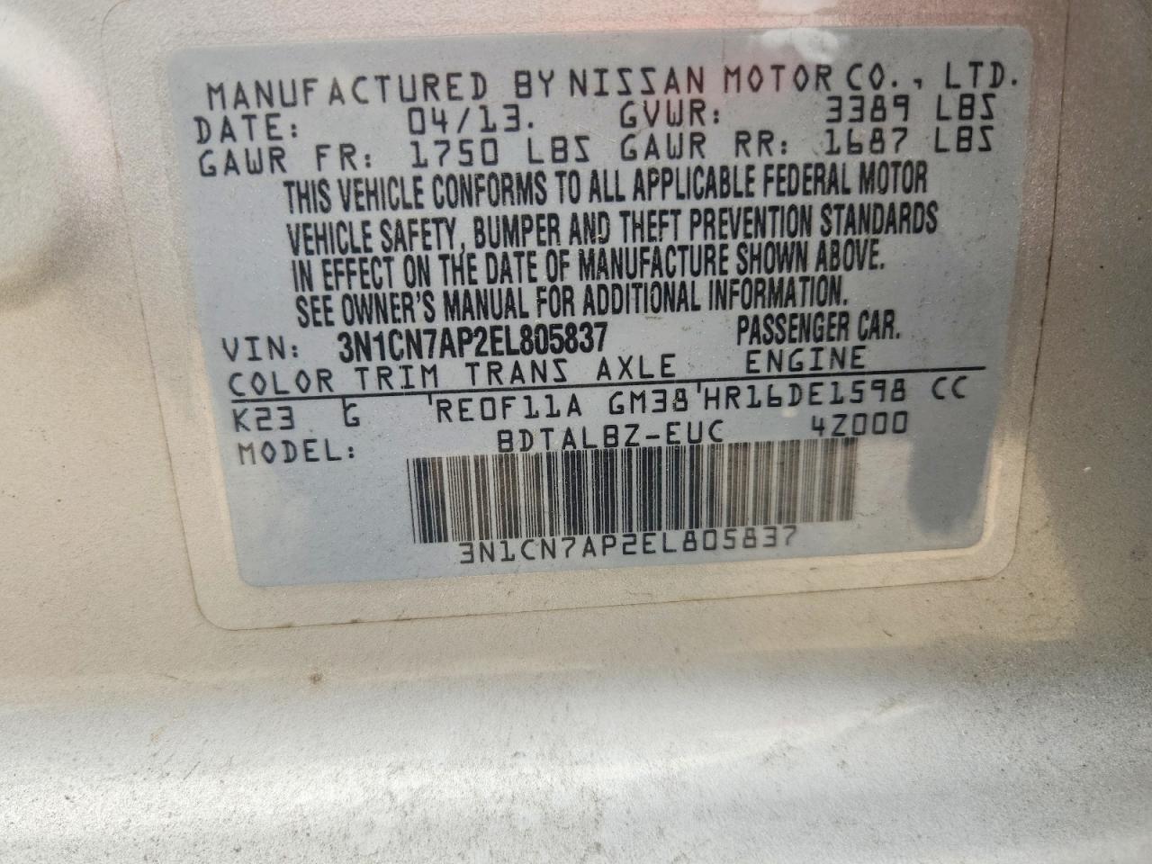 2014 NISSAN VERSA 1.6 SV photo 25