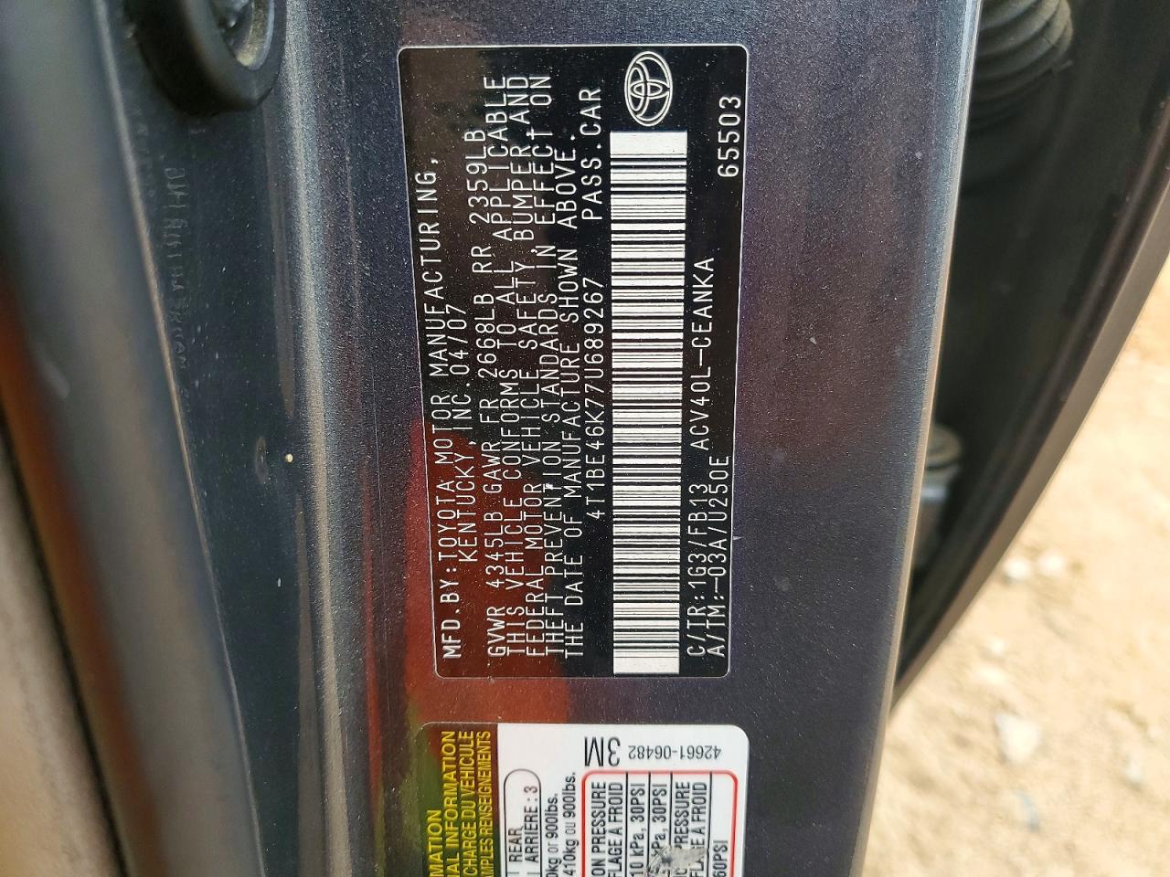 2007 TOYOTA CAMRY LE photo 23