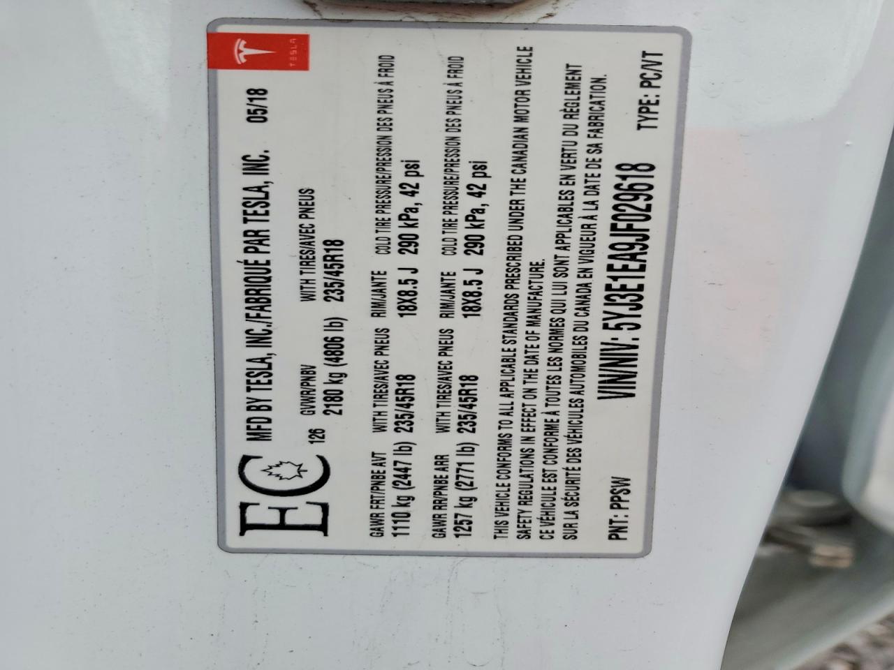 2018 TESLA MODEL 3 photo 23