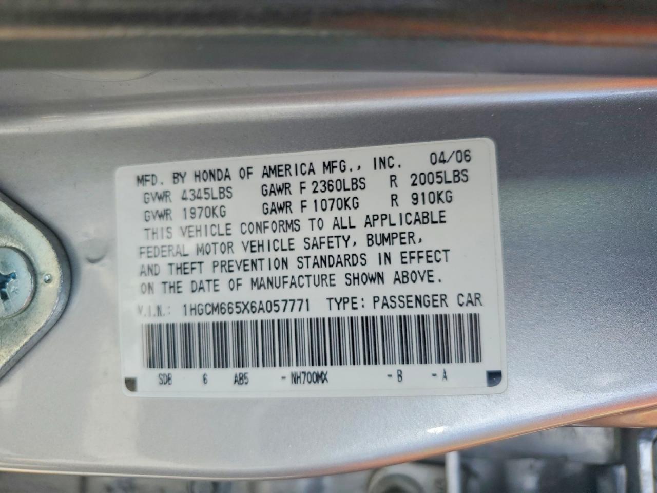 2006 HONDA ACCORD EX photo 34