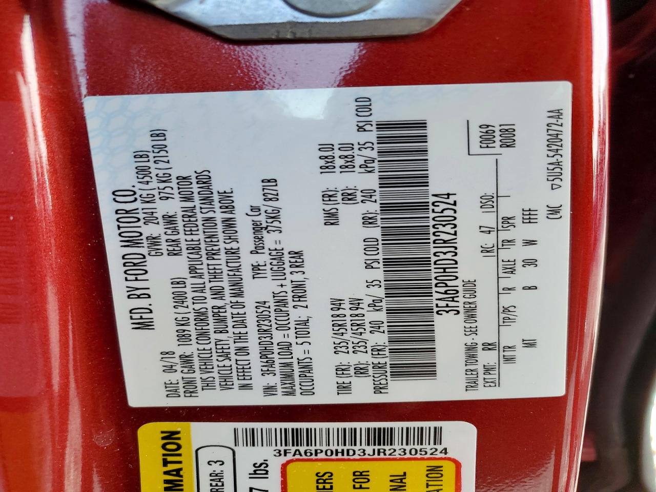 2018 FORD FUSION SE photo 34