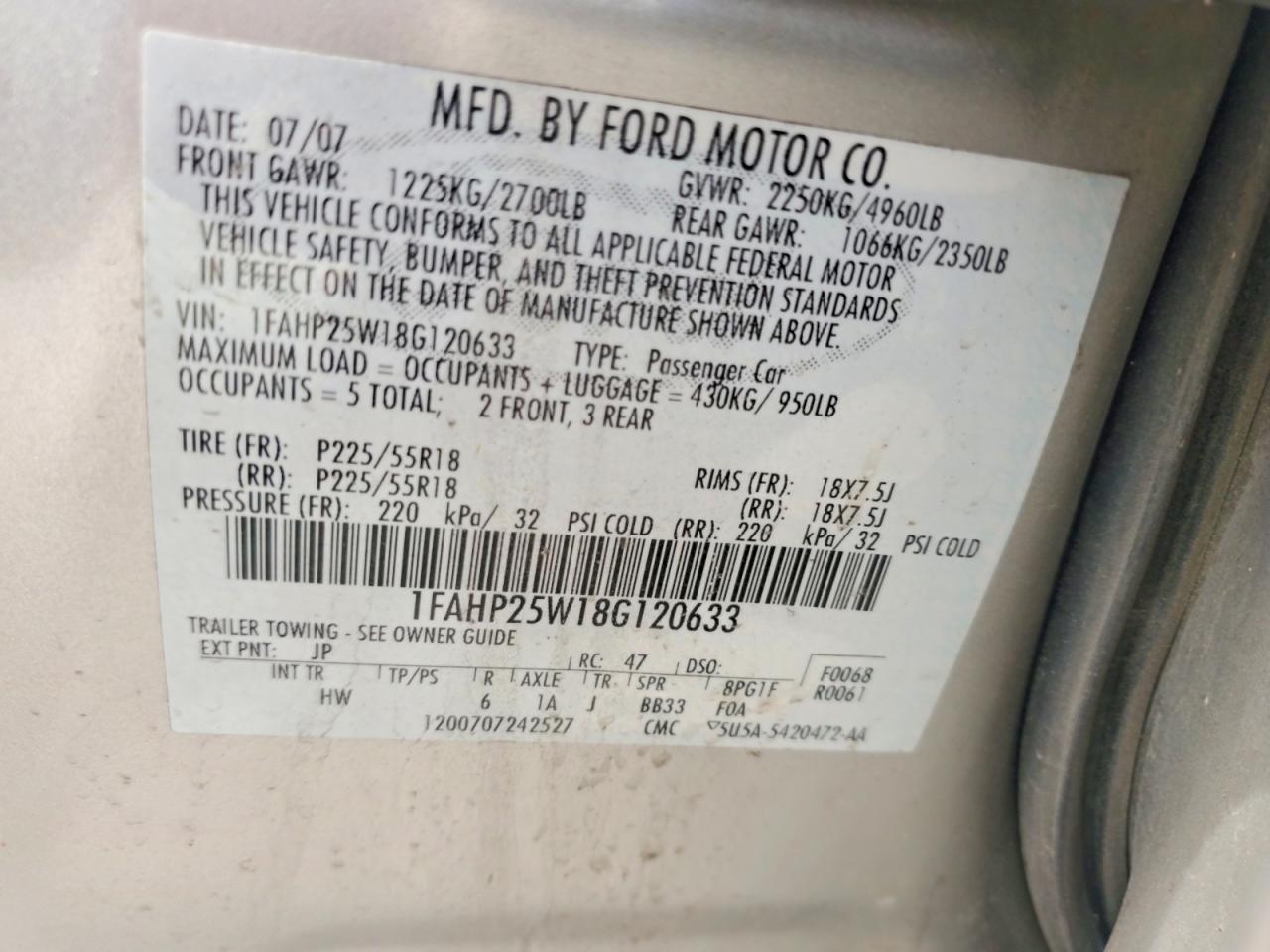 2008 FORD TAURUS LIMITED photo 23