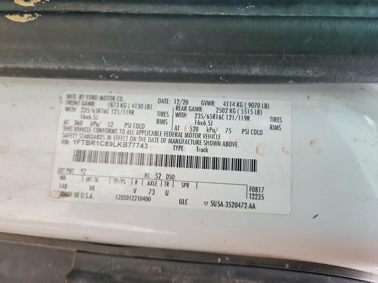 2020 FORD TRANSIT T-250 photo 13