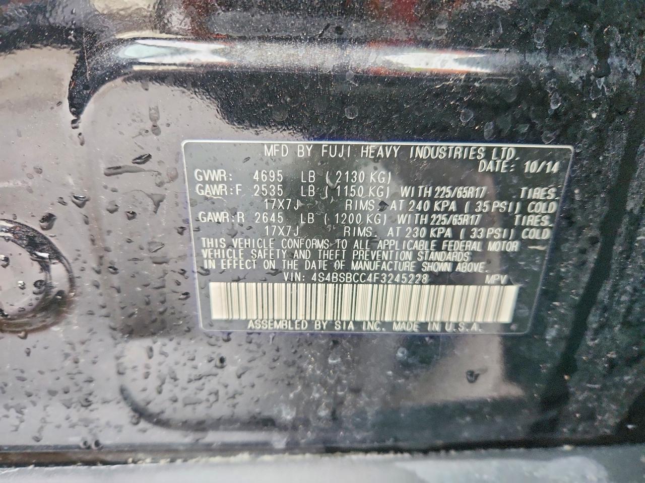 2015 SUBARU OUTBACK 2.5I PREMIUM photo 37