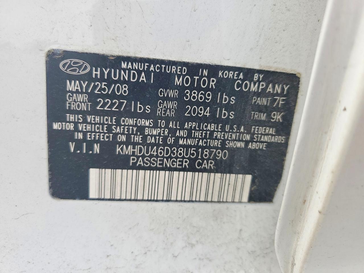 2008 HYUNDAI ELANTRA GLS photo 23