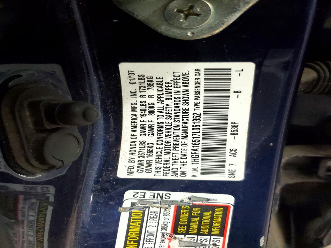 2007 HONDA CIVIC LX photo 23