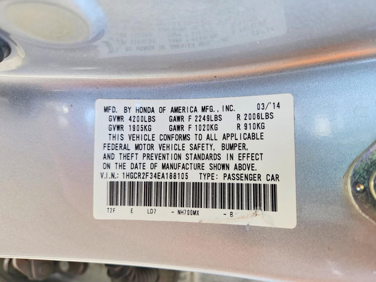 2014 HONDA ACCORD LX photo 34