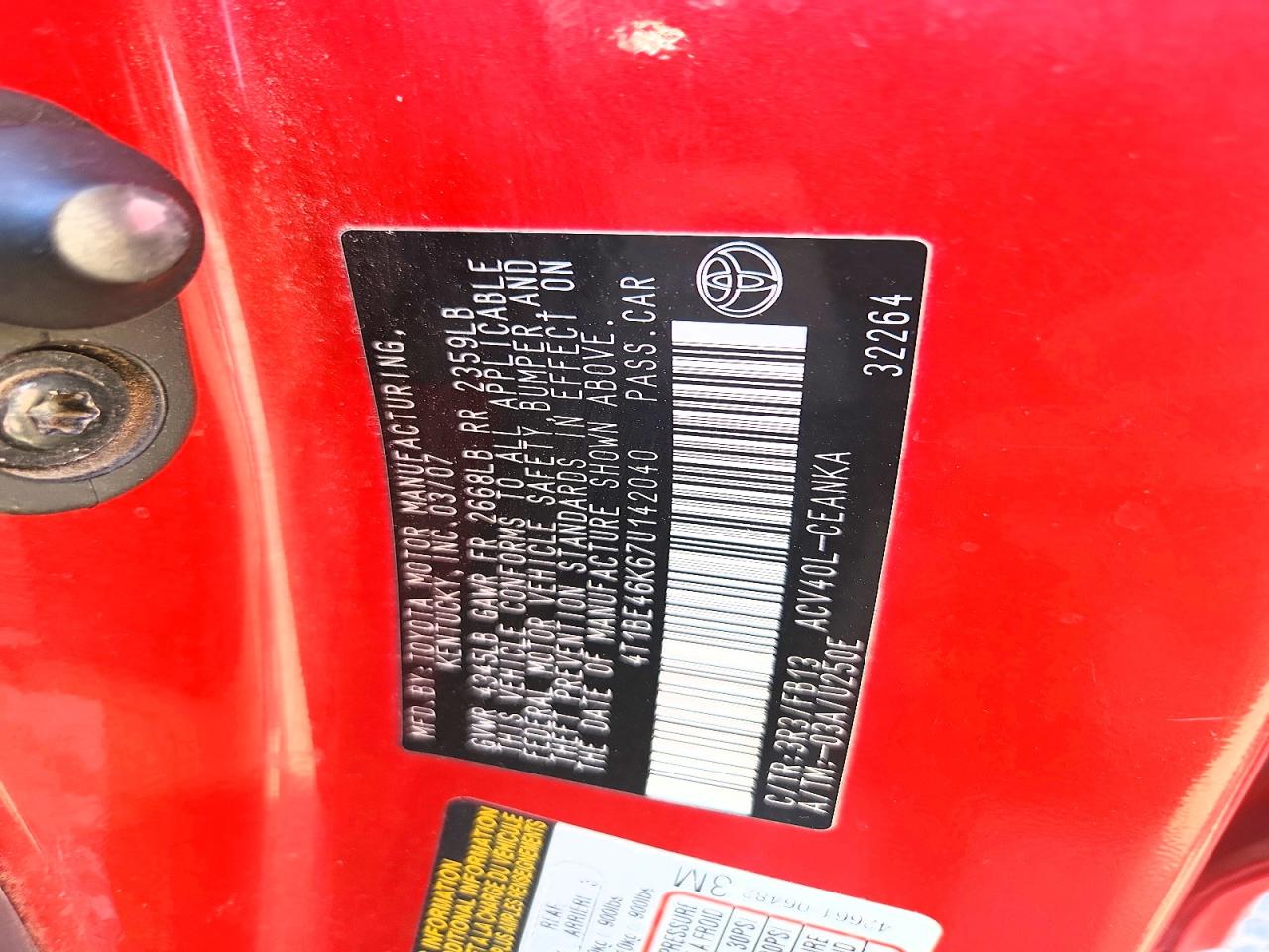 2007 TOYOTA CAMRY LE photo 12