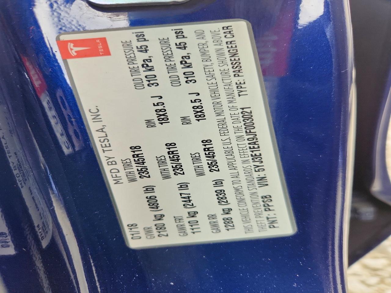 2018 TESLA MODEL 3 photo 13