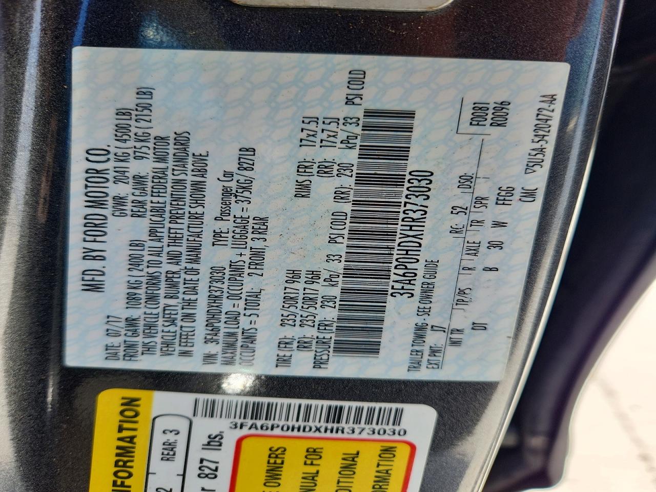 2017 FORD FUSION SE photo 12