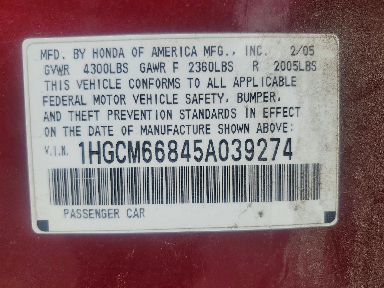 2005 HONDA ACCORD EX photo 25