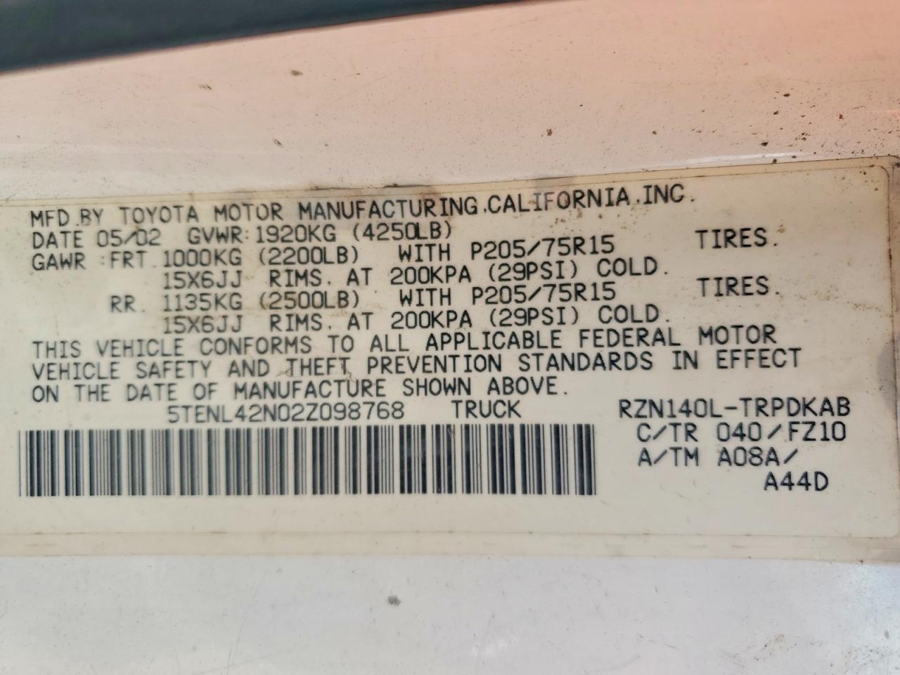 2002 TOYOTA TACOMA BASE photo 23