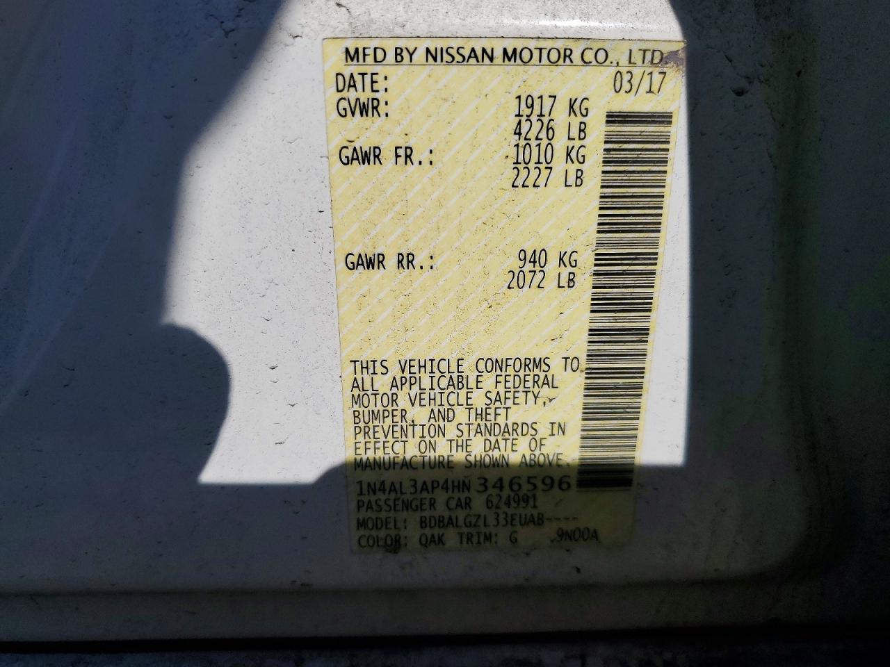 2017 NISSAN ALTIMA 2.5 S photo 34