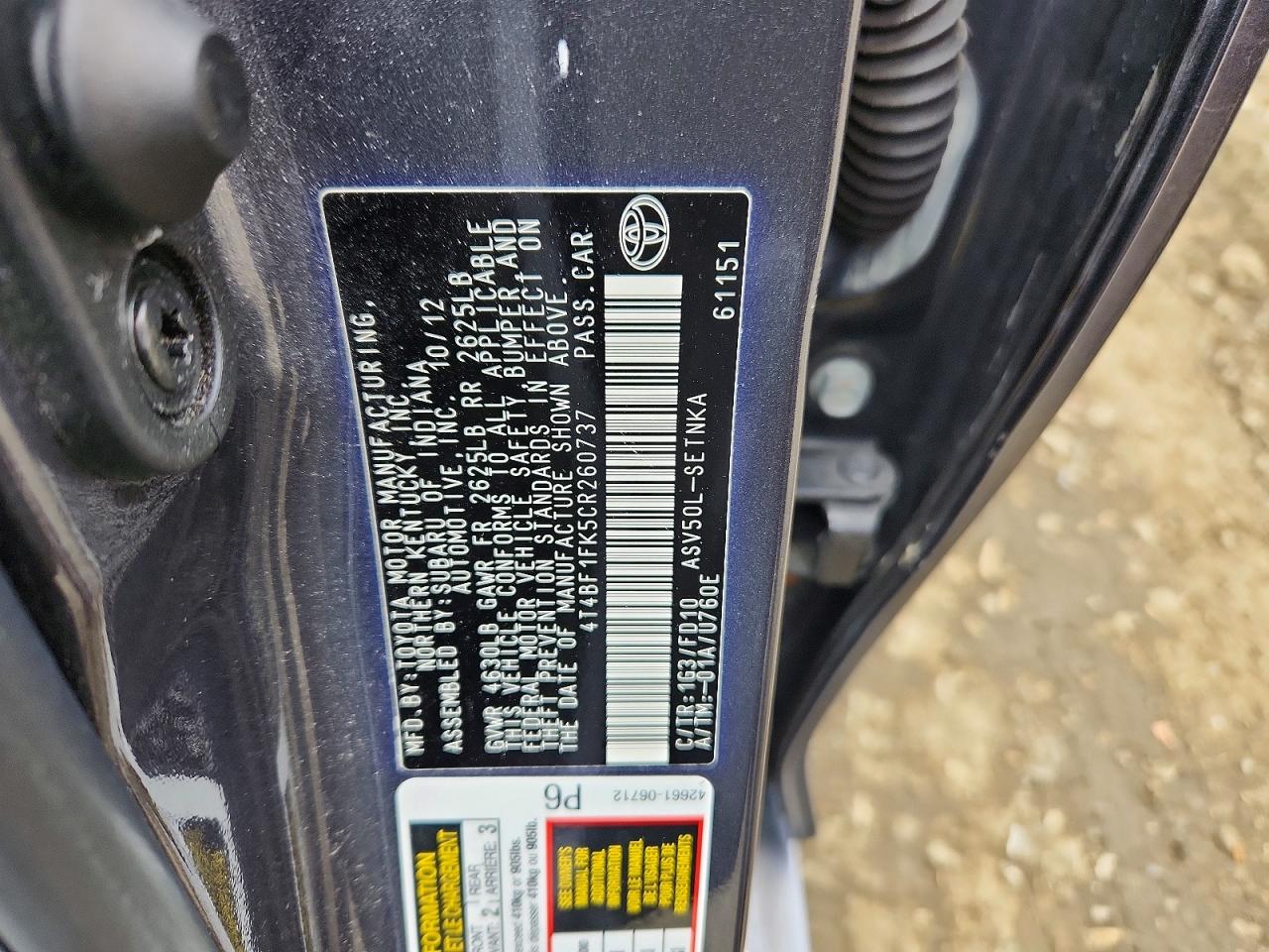 2012 TOYOTA CAMRY LE photo 12