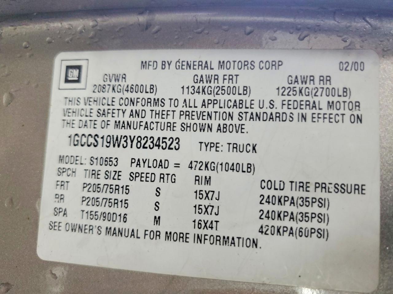 2000 CHEVROLET S TRUCK S10 photo 23