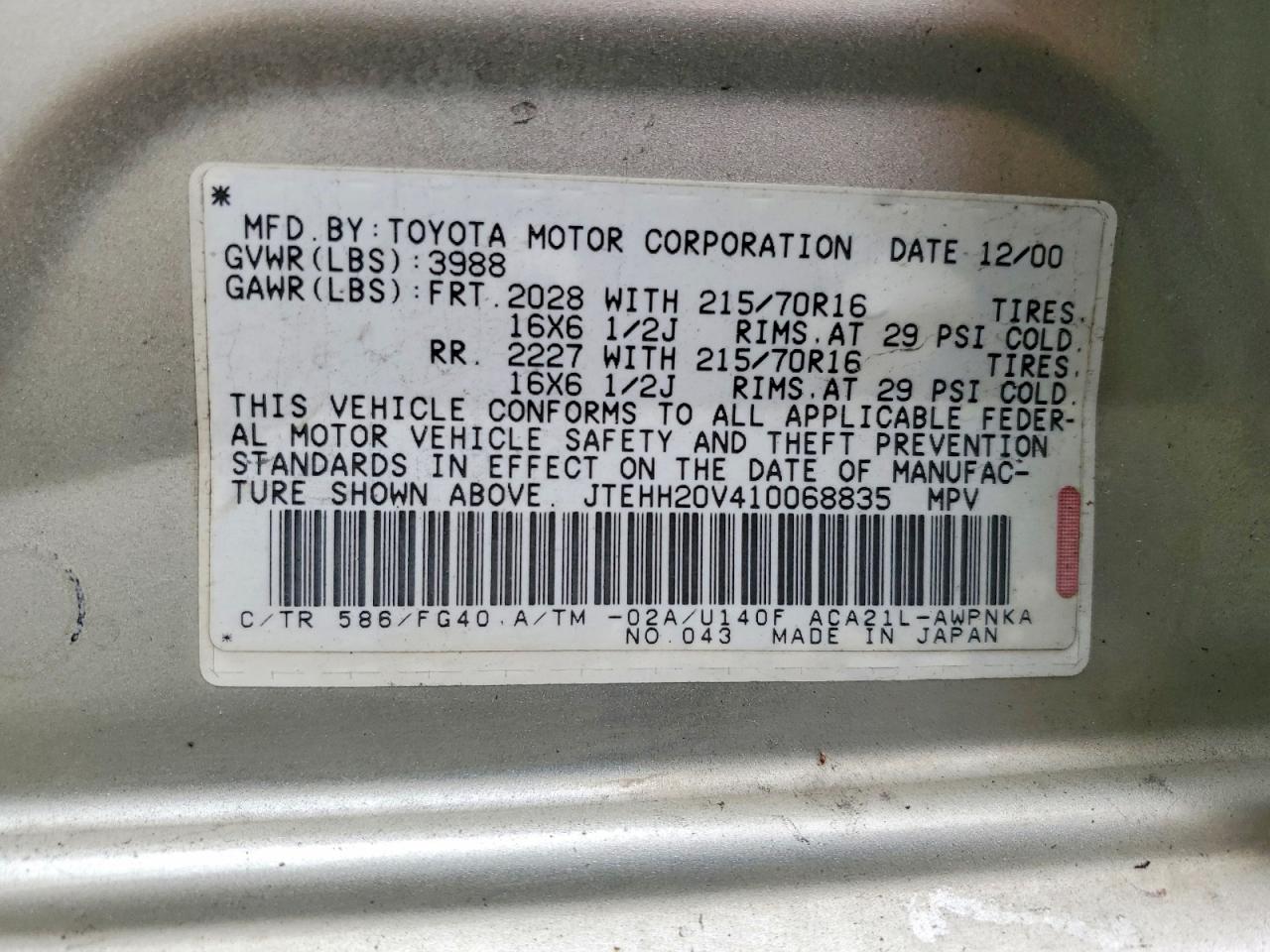 2001 TOYOTA RAV4 BASE photo 12