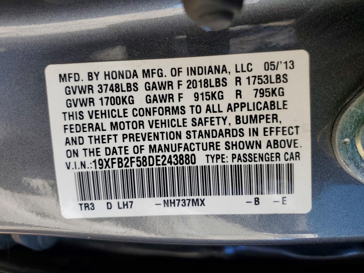 2013 HONDA CIVIC LX photo 23