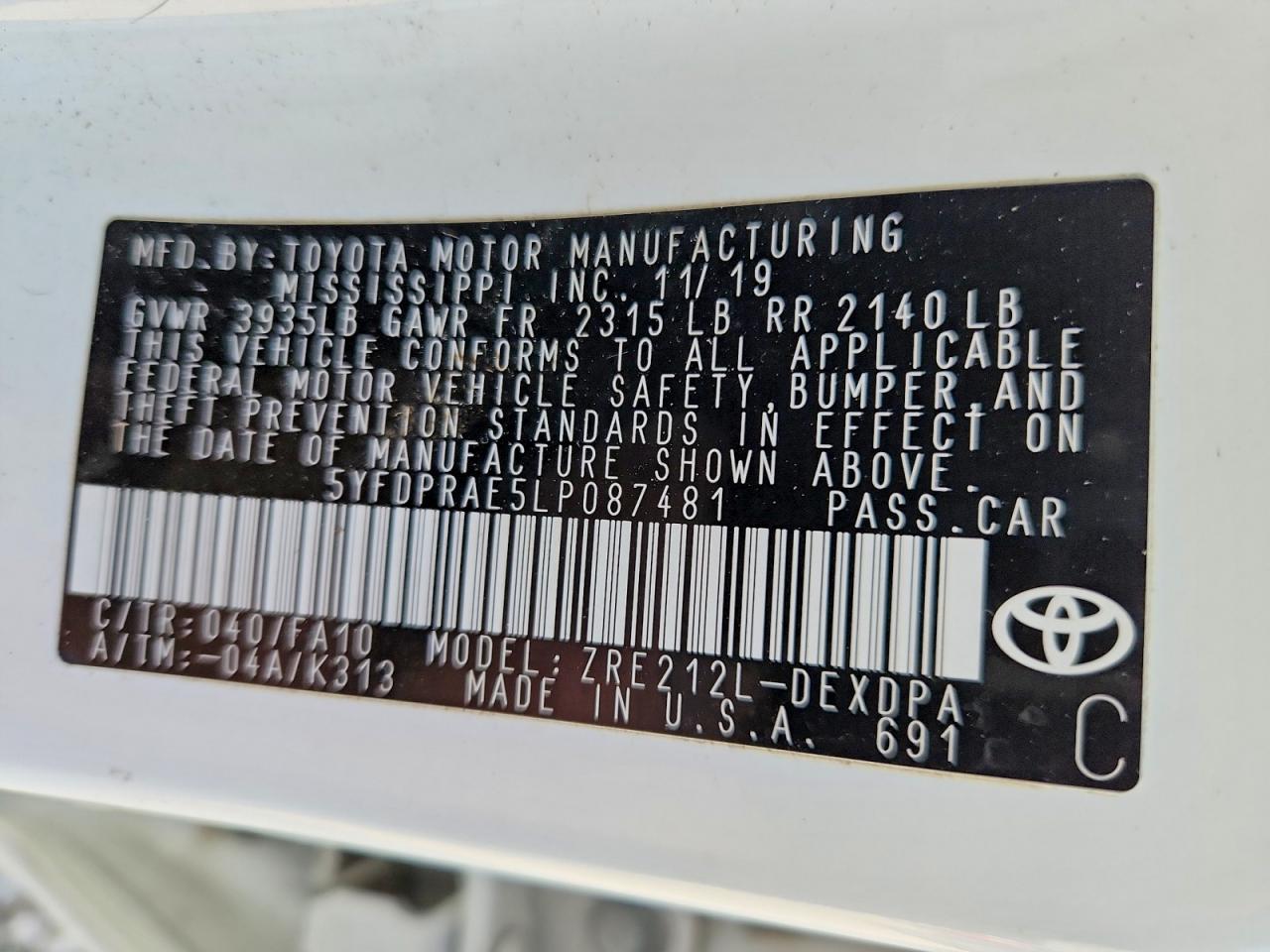 2020 TOYOTA COROLLA L photo 34