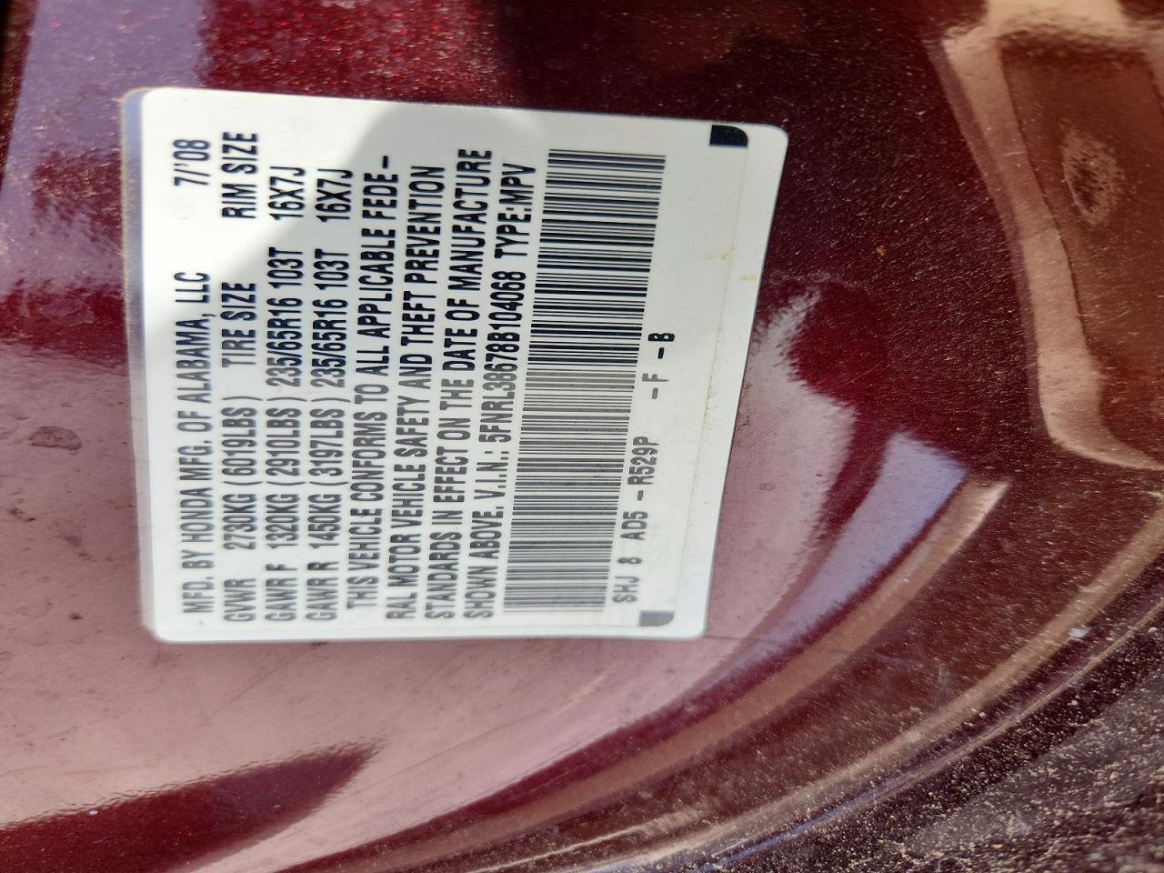 2008 HONDA ODYSSEY EXL photo 27