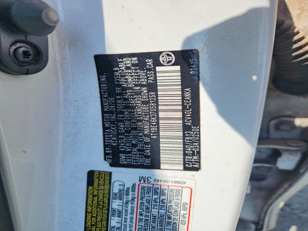 2007 TOYOTA CAMRY LE photo 25