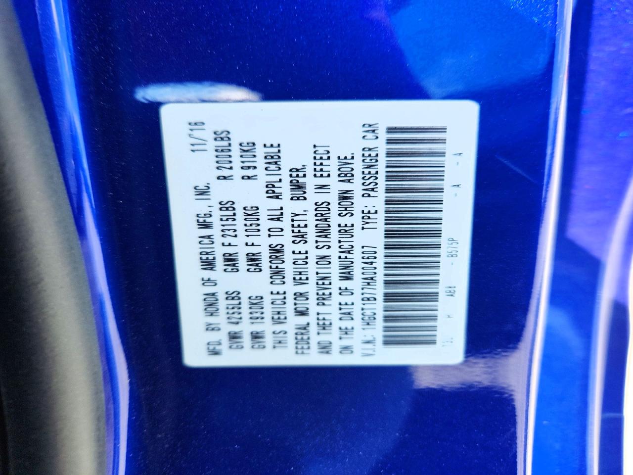 2017 HONDA ACCORD EX photo 34