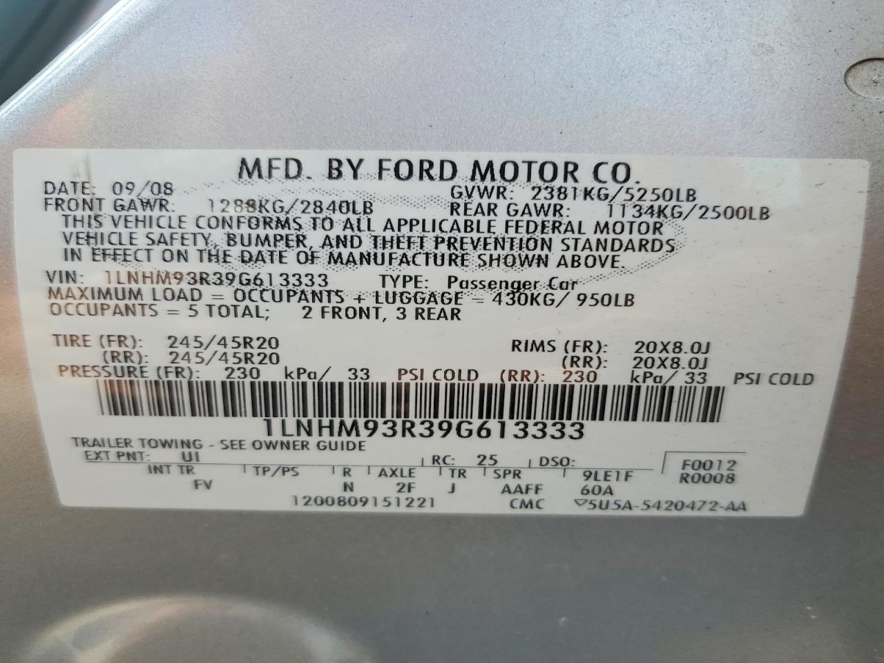 2009 LINCOLN MKS photo 12