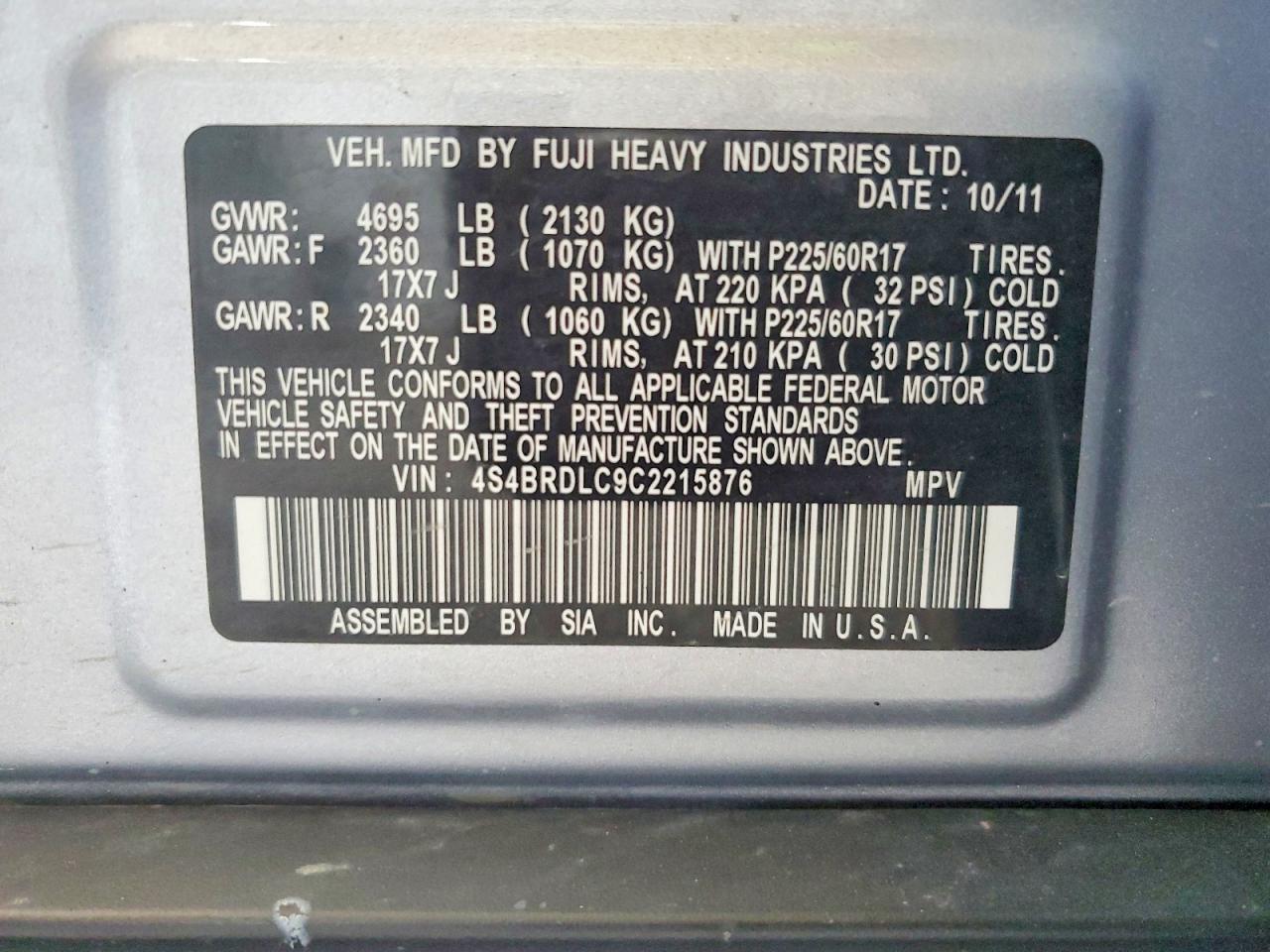 2012 SUBARU OUTBACK 3.6R LIMITED photo 37
