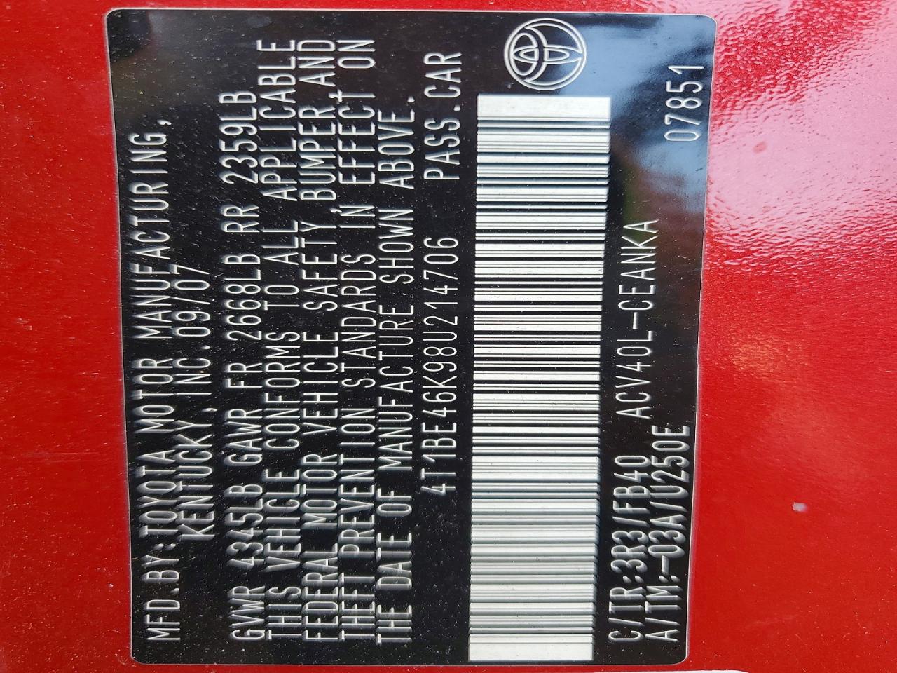 2008 TOYOTA CAMRY LE photo 34