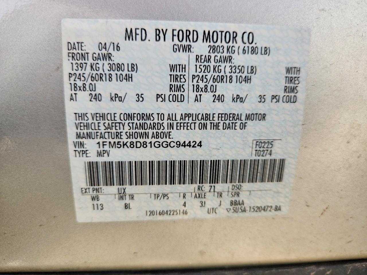 2016 FORD EXPLORER XLT photo 13