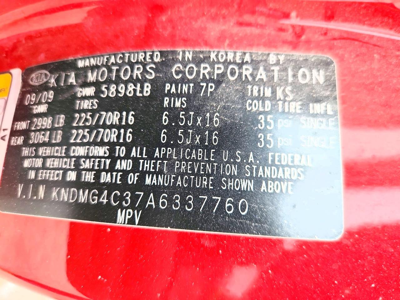 2010 KIA SEDONA LX photo 27