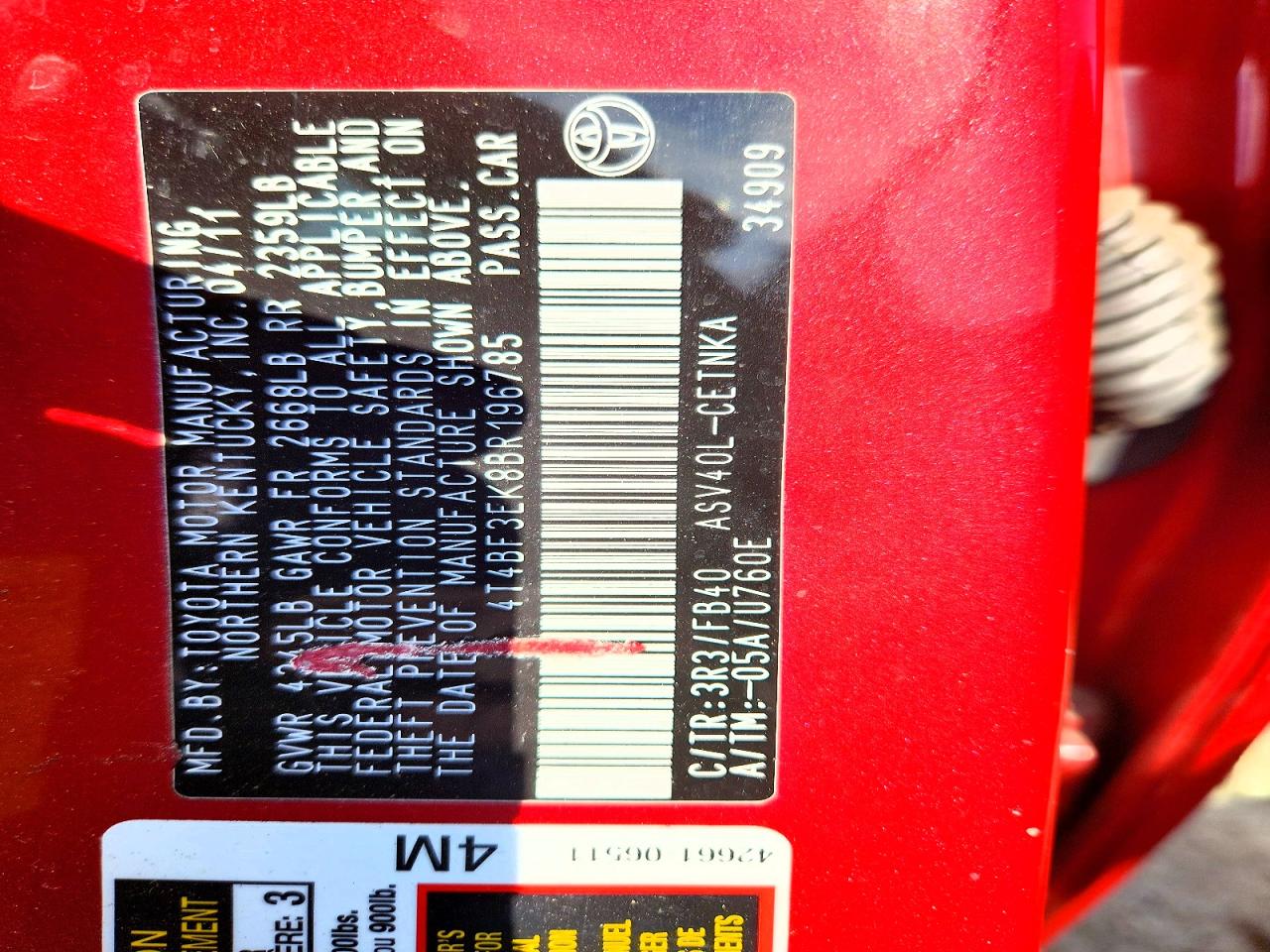 2011 TOYOTA CAMRY LE photo 34