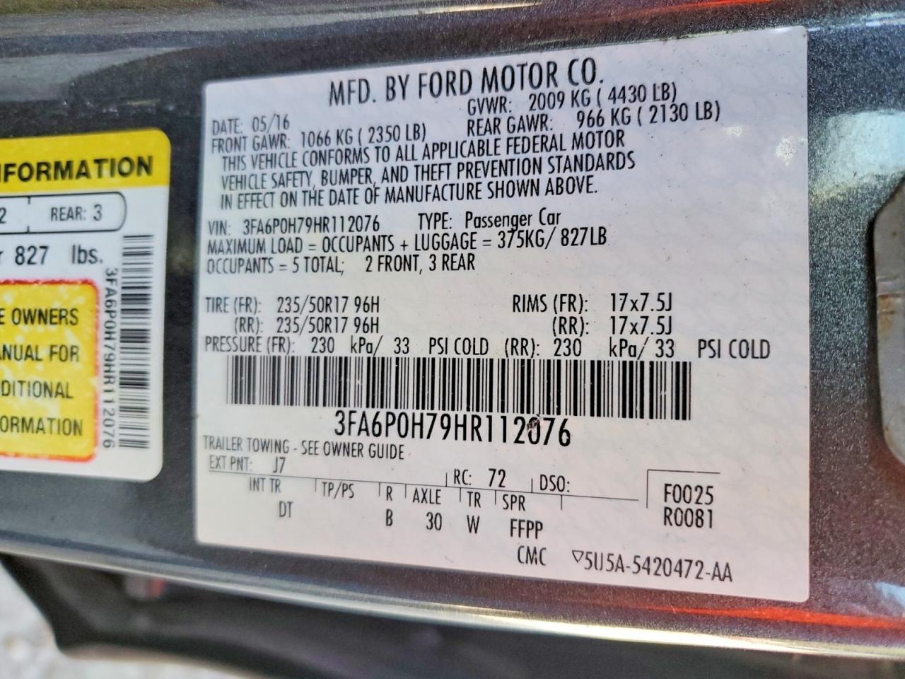 2017 FORD FUSION SE photo 37